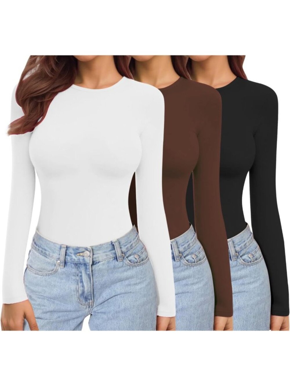 Cozy Women's 3-Pack Long Sleeve Thermal Undershirts - Stretch Fitted Tops